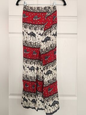 Boho Camel Print Pants With Wrap in Red & Cream